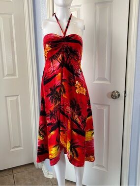 Tropical Halter High-Low Dress in Red